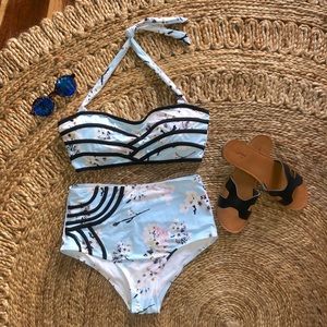 Glam High Waist Bikini with Cherry Blossom Print